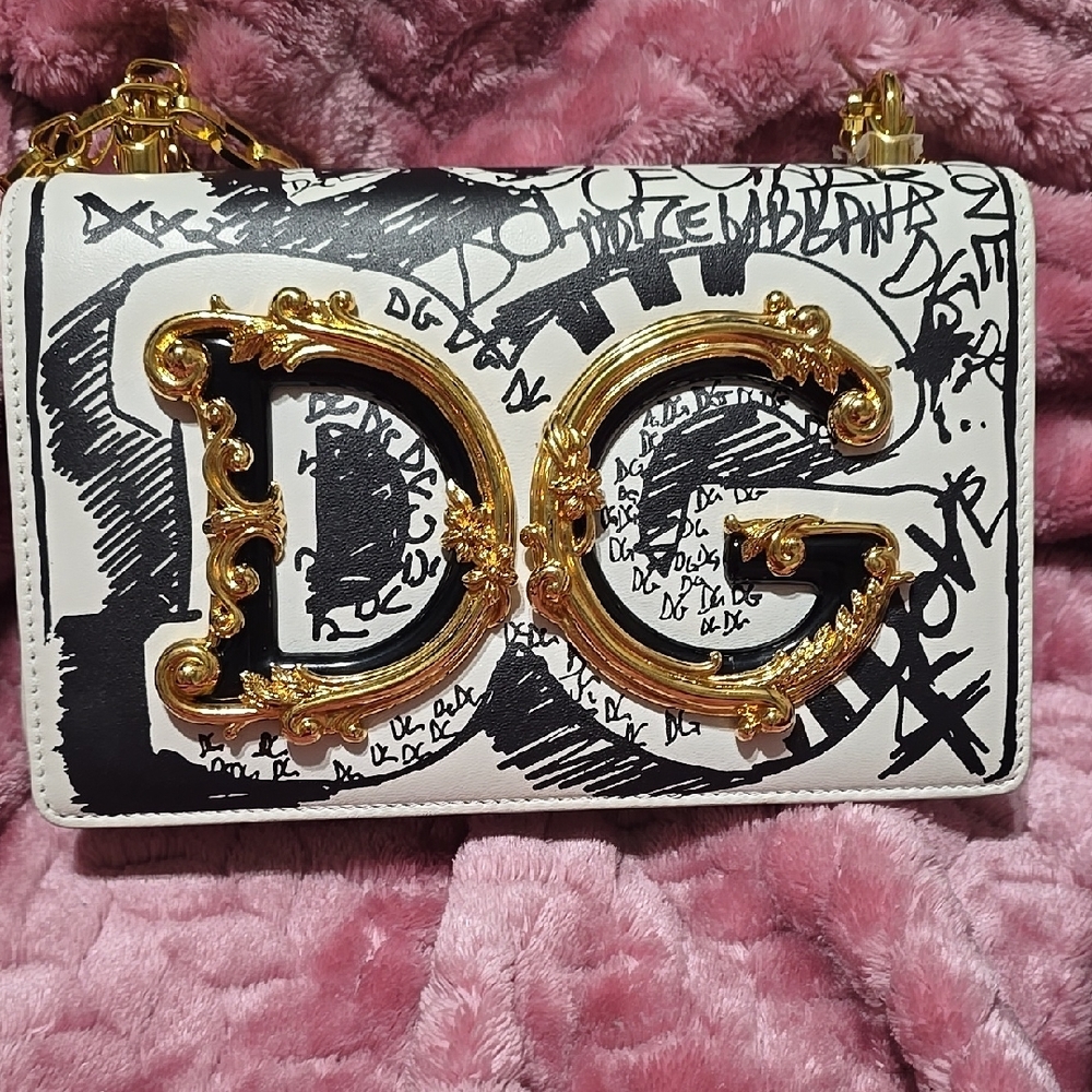 Dolce & Gabbana Graffiti Leather Dg Crossbody Shoulder Bag Purse